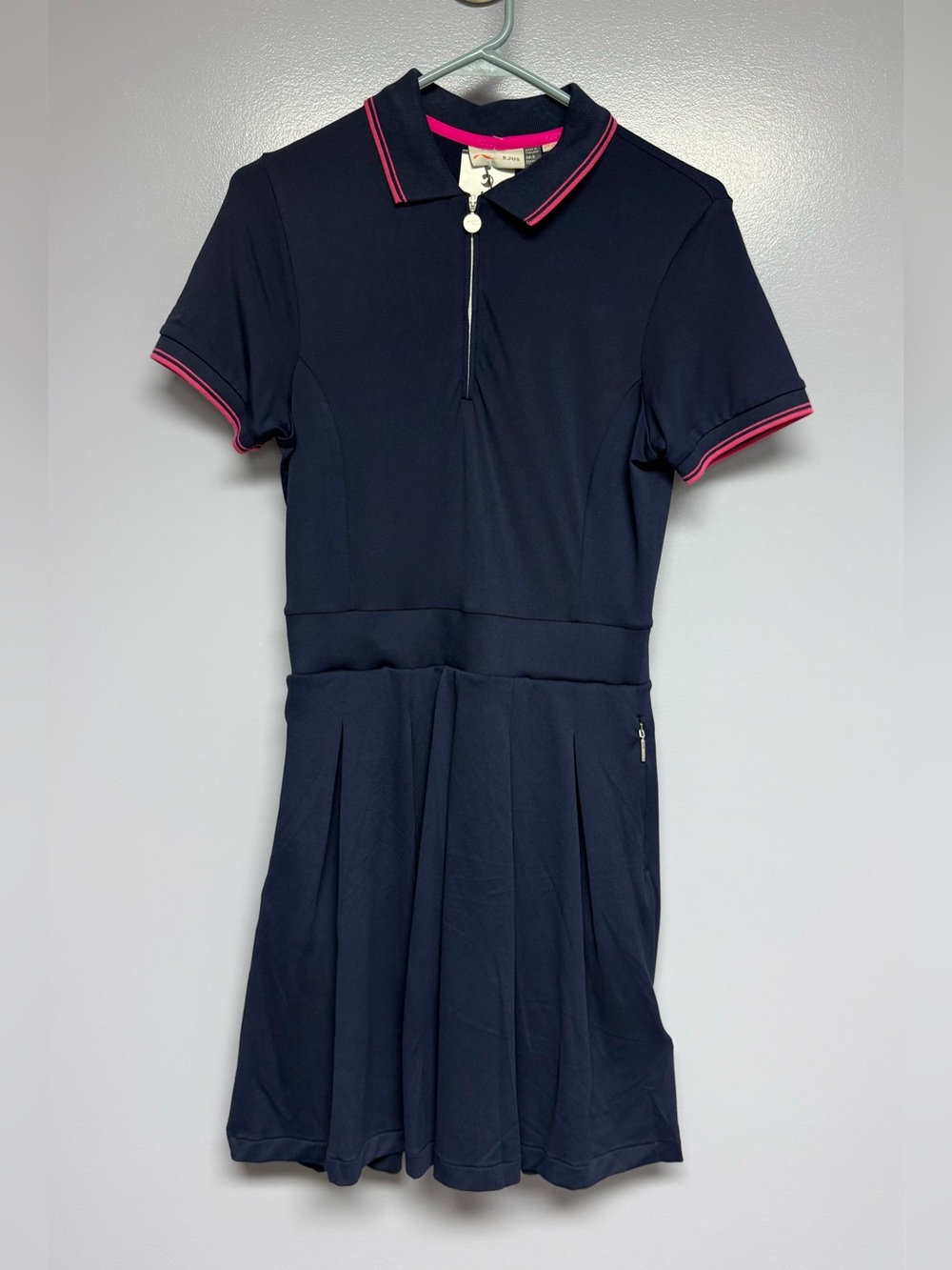 NWT KJUS Mara Navy Golf Dress with Pink Trim comes with spandex shorts women’s S
